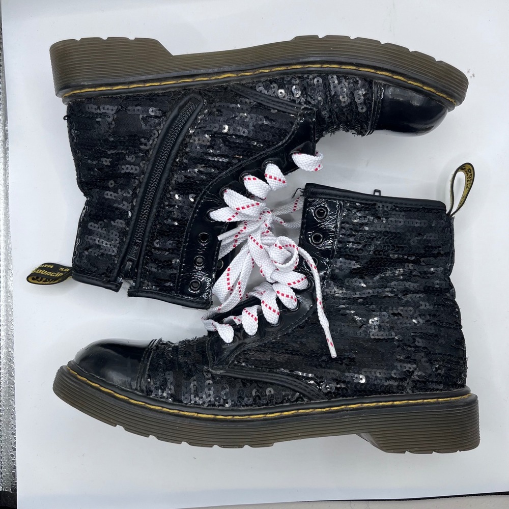 Dr‎ Martens 1460 Pooch Seon Y Black Sequin Patent Leather Boots Mens 5 Womens 6